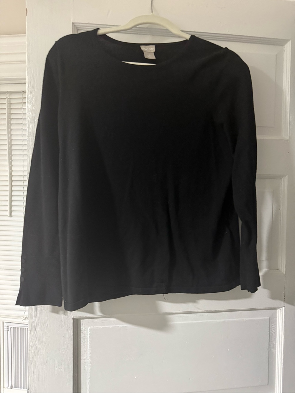 Chico’s Black Long Sleeve Top Size 1 Medium Button Cuff Detail